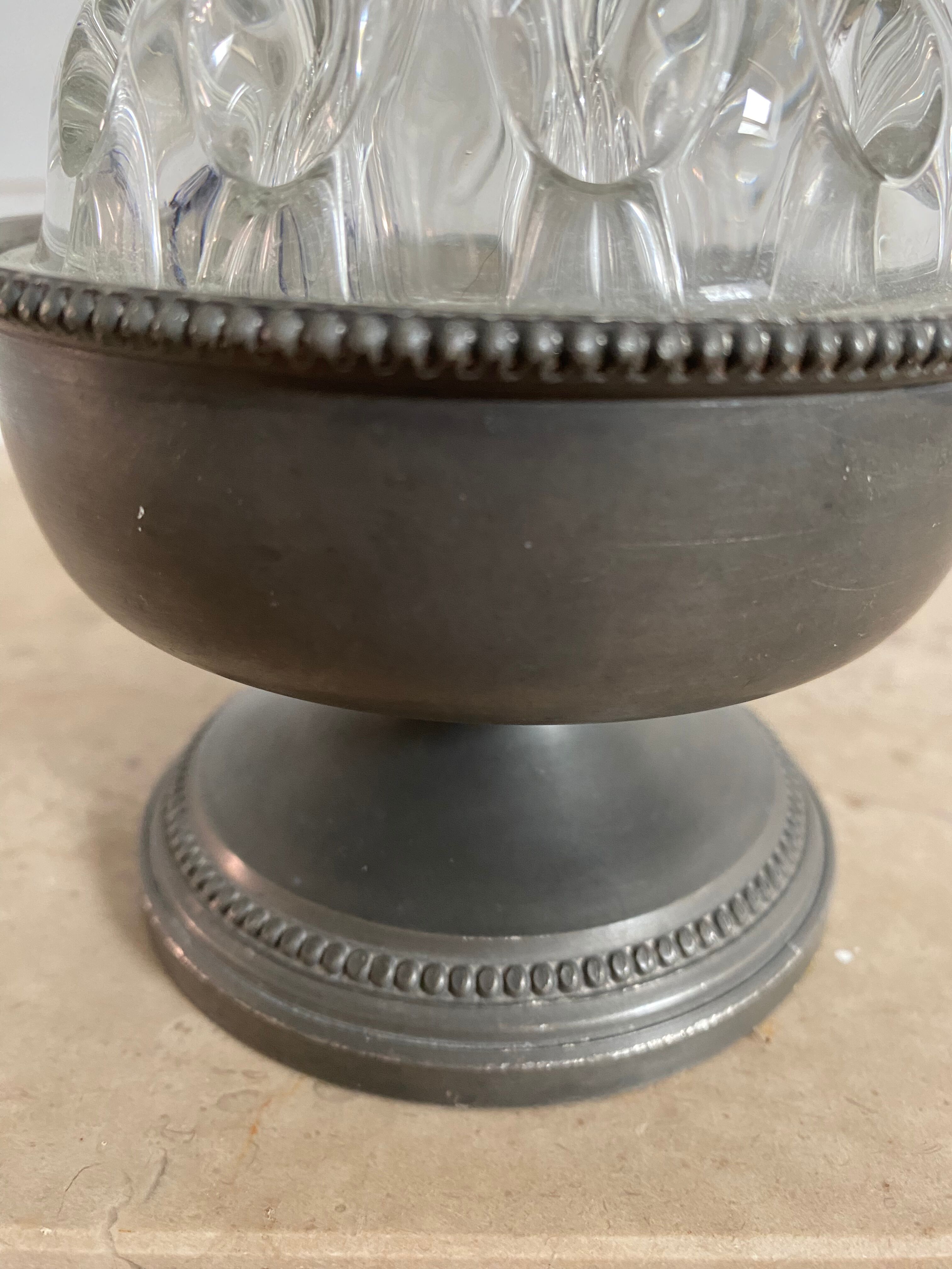Old glass flower stick on pewter foot