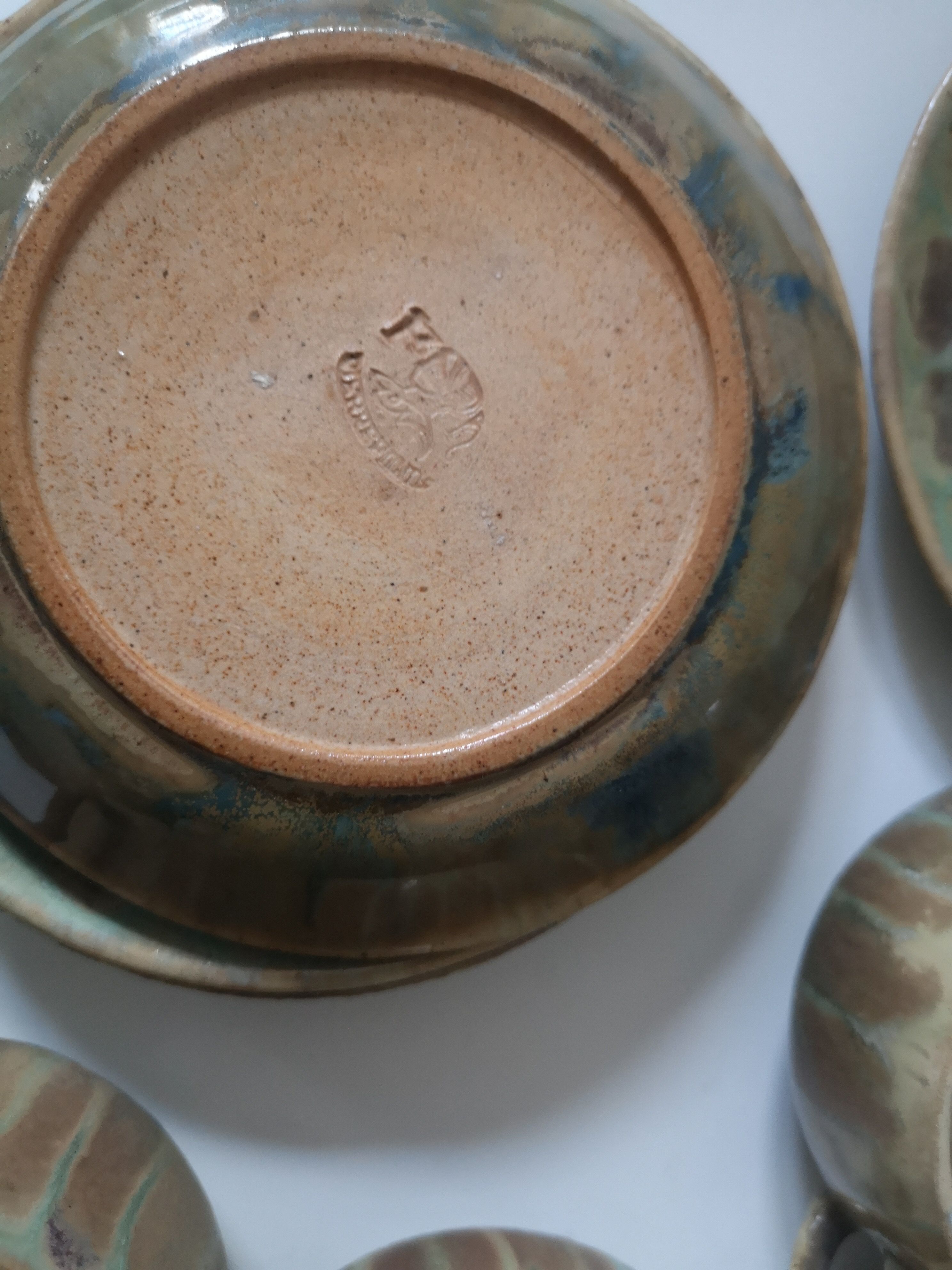 Service box enamelled stoneware coffee cups, pierrefonds 1950