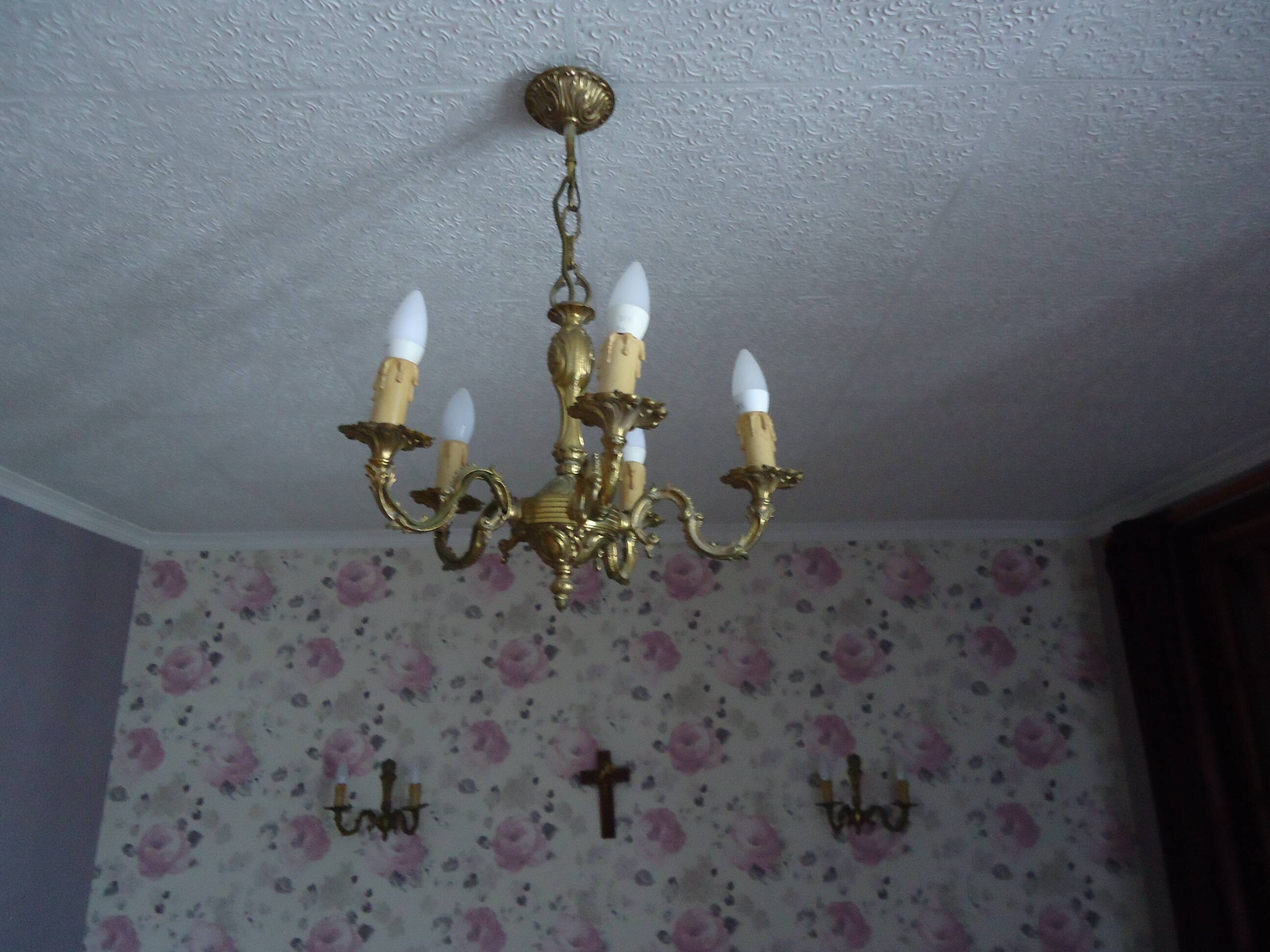 Lustre 5 braches + 2 appliques bronze