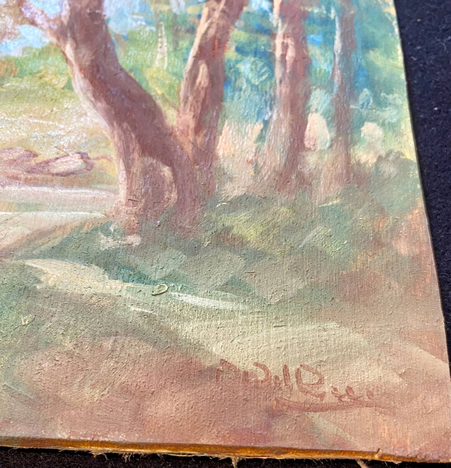 Tableau ancien paysage à la rivière XX siècle