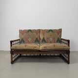 Canapé italien des années 1970 en bambou, rotin, laiton et tissu style Liberty