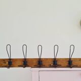 Antique wooden wall coat rack with metal hooks L200