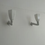 Pair of vintage art deco wall lamp, porcelain and opaline, France 1930