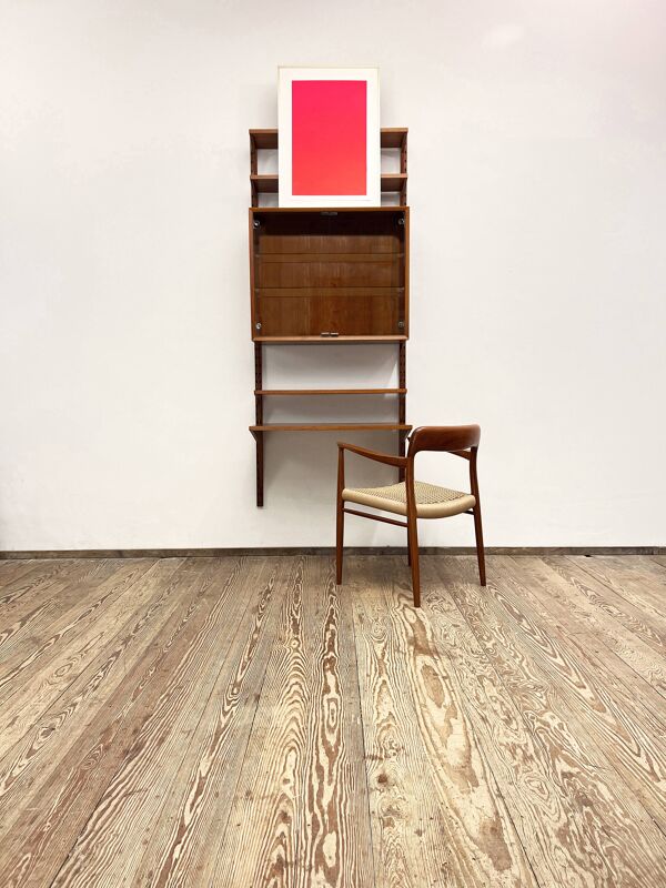 Petite unité murale moderne du milieu du siècle, système Royal avec bureau, Poul Cadovius pour Cado, Danemark, 1950