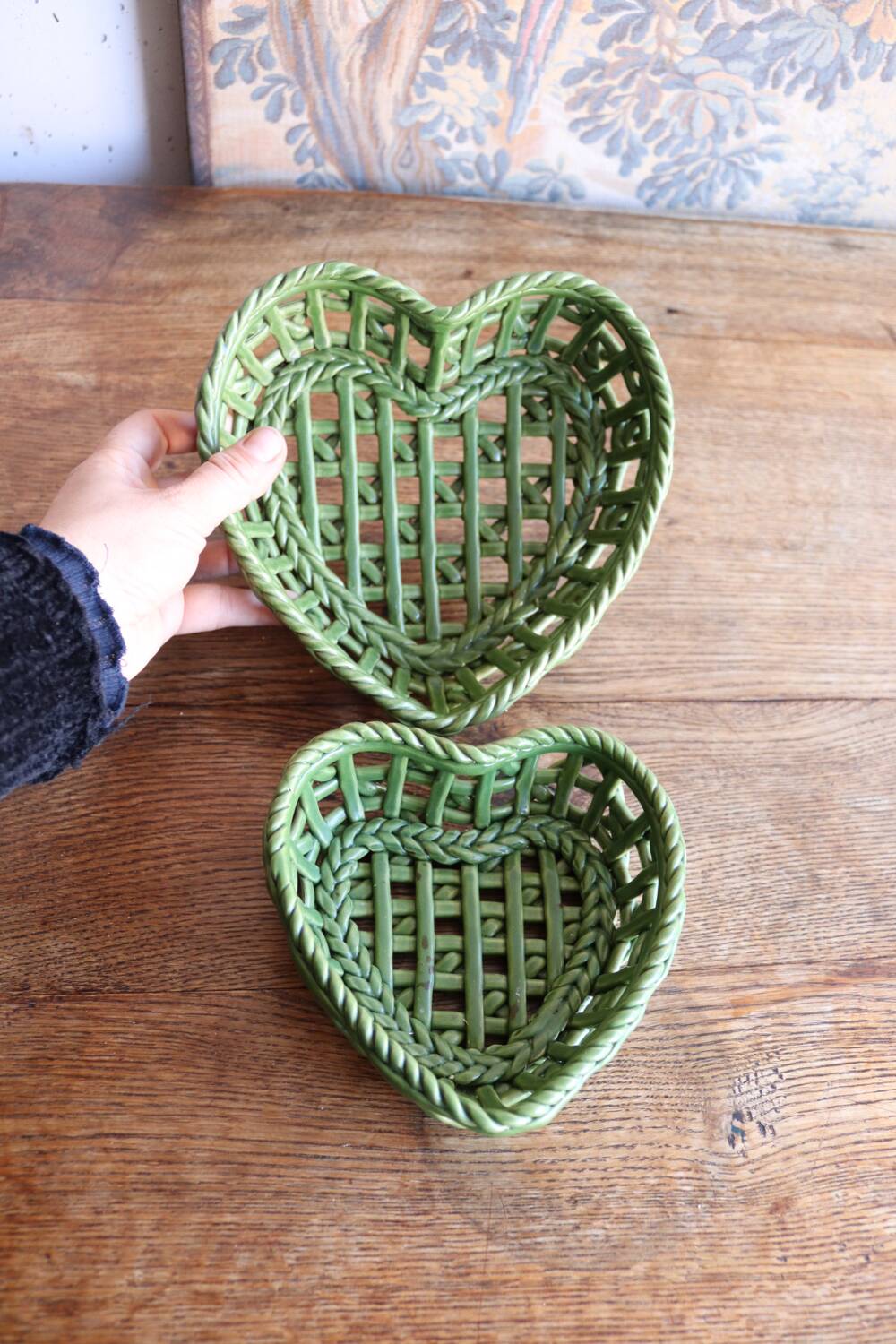 Woven ceramic heart-shaped baskets – Vallauris style