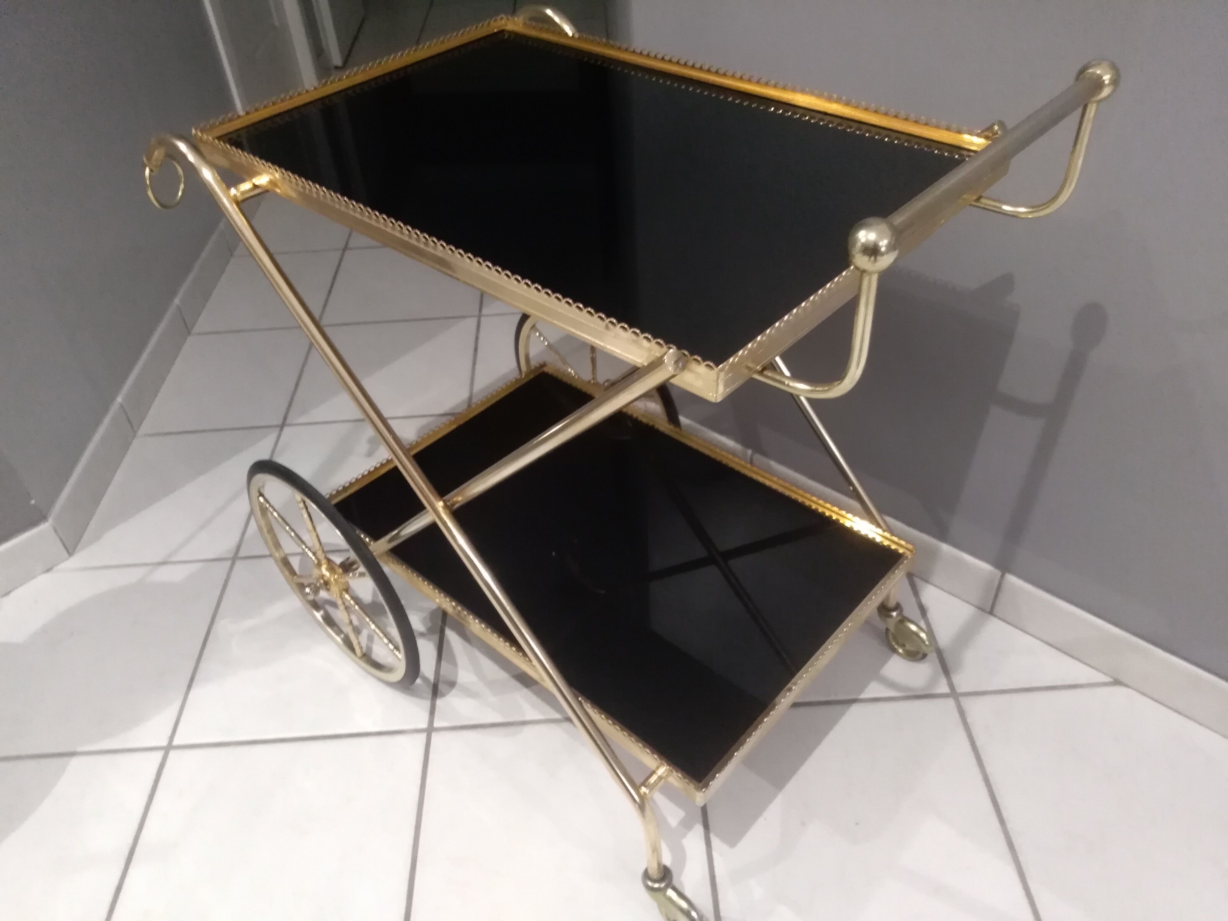 Vintage brass rolling side table, SGDG 1976