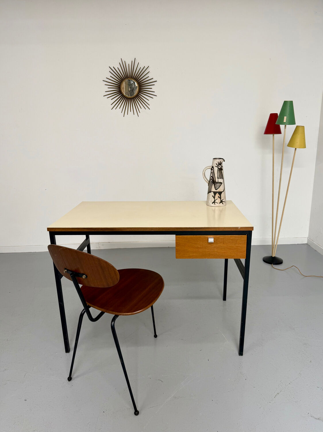 Vintage small desk designed by Pierre Paulin CM217 from the 1960s, wood and metal.