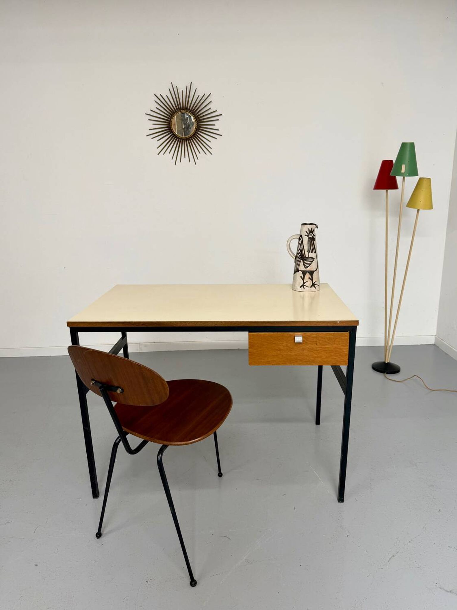 Vintage small desk designed by Pierre Paulin CM217 from the 1960s, wood and metal.
