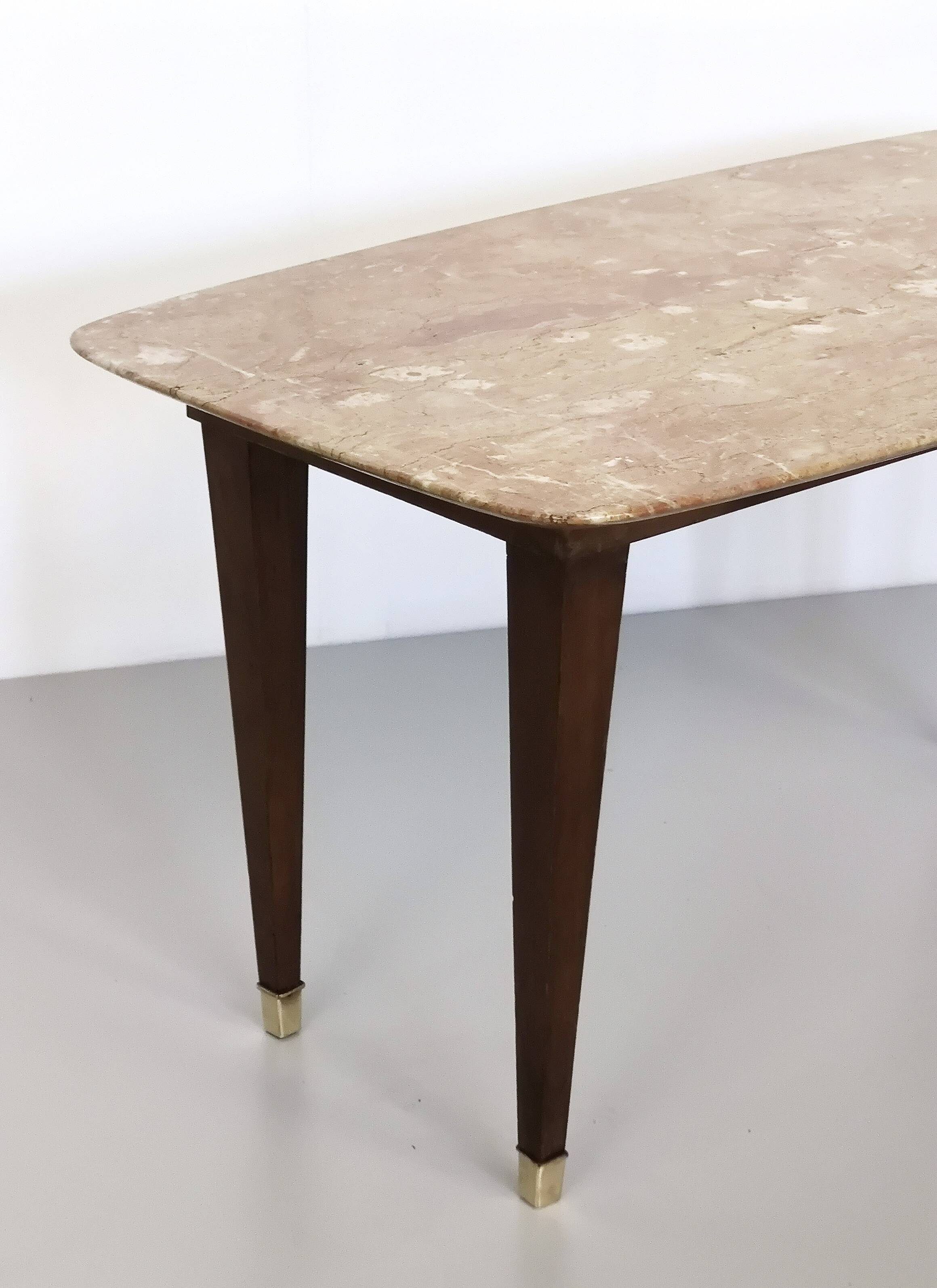 Rectangular Beech Coffee Table by Paolo Buffa with a Pink Travertine Top