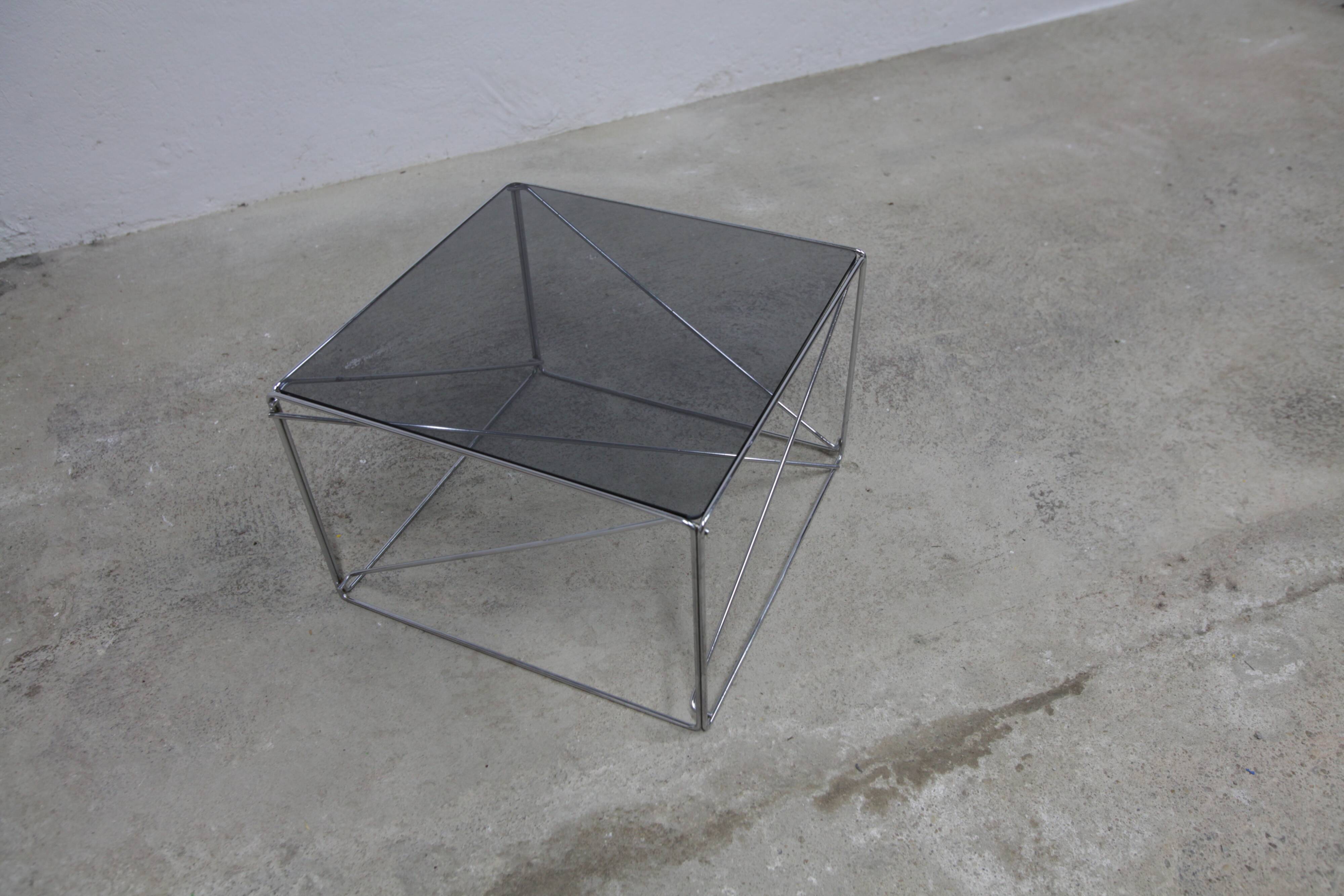 Coffee table by max Sauze Isocèle collection 1970 new smoked glass top