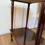 Vintage side table in varnished wood, with casters and gold threads