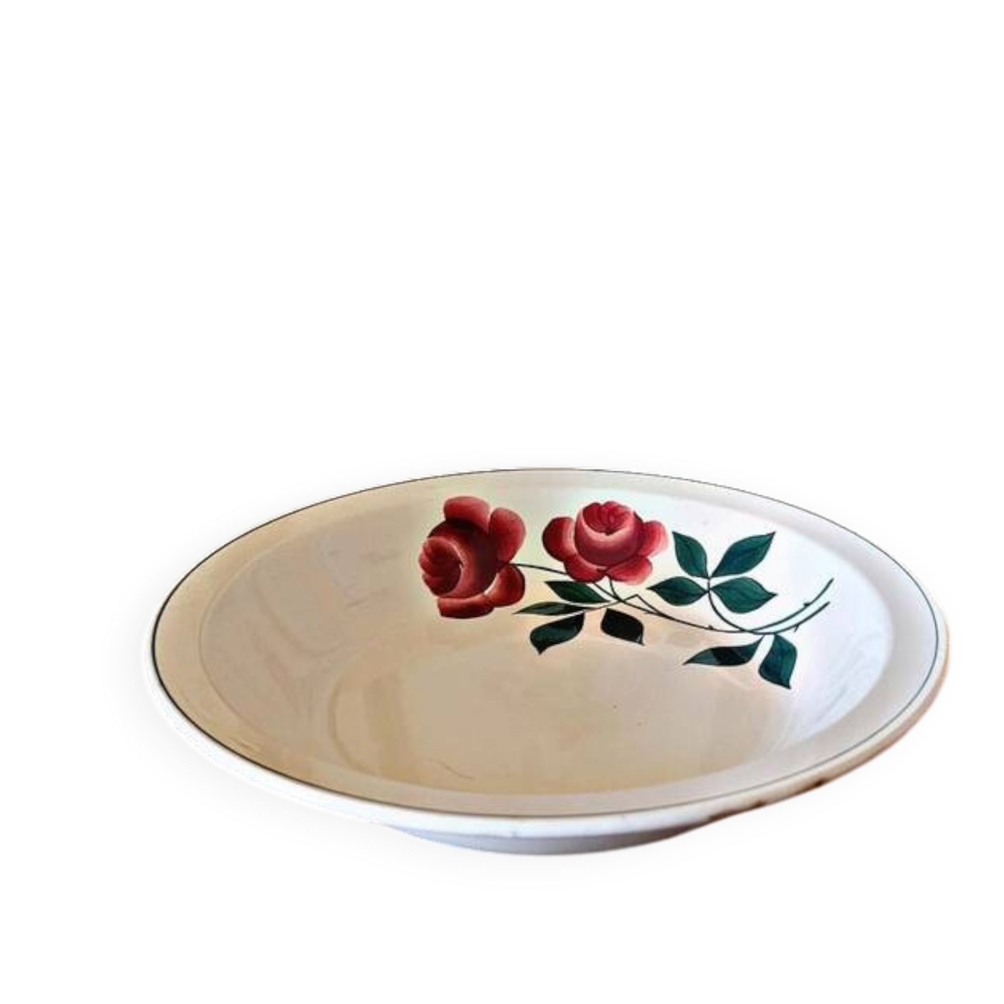 Plat rond creux Choisy Le Roi HBC modèle Vernon motif de roses