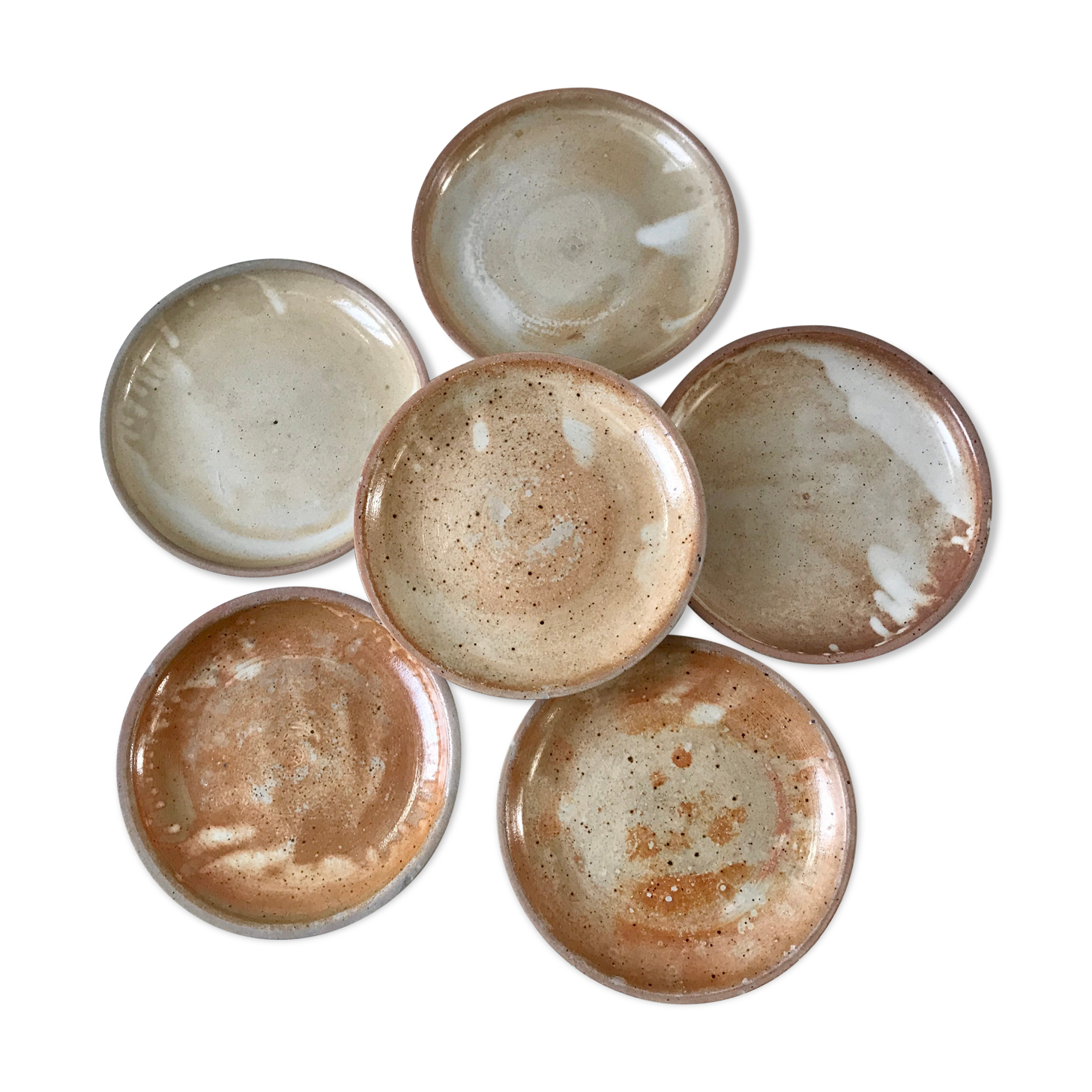 Set of 6 dessert plates in artisanal sandstone 60s-70s