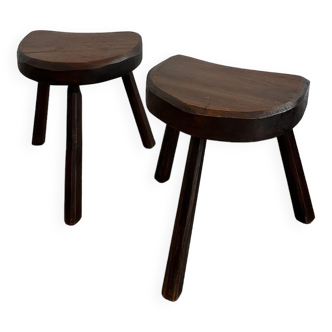 Pair of wooden tripod stools