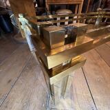 Vintage Romeo Rega coffee table, smoked glass, brass and chrome metal, Hollywood Regency design 1970s