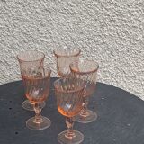 5 Rosaline wine glasses in twisted pink glasses, stamped France Vintage 1950/60