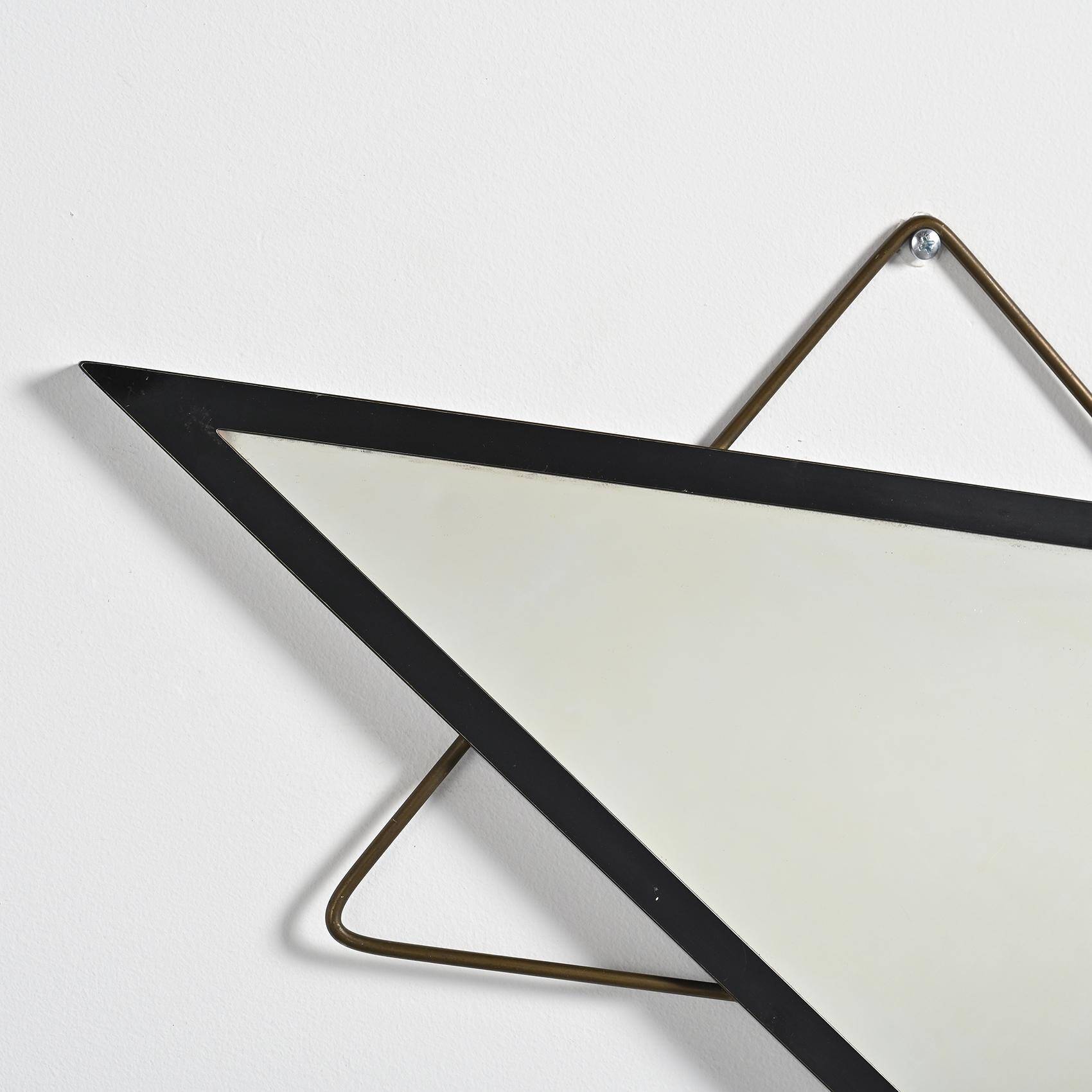 Miroir français en métal et laiton, années 1950