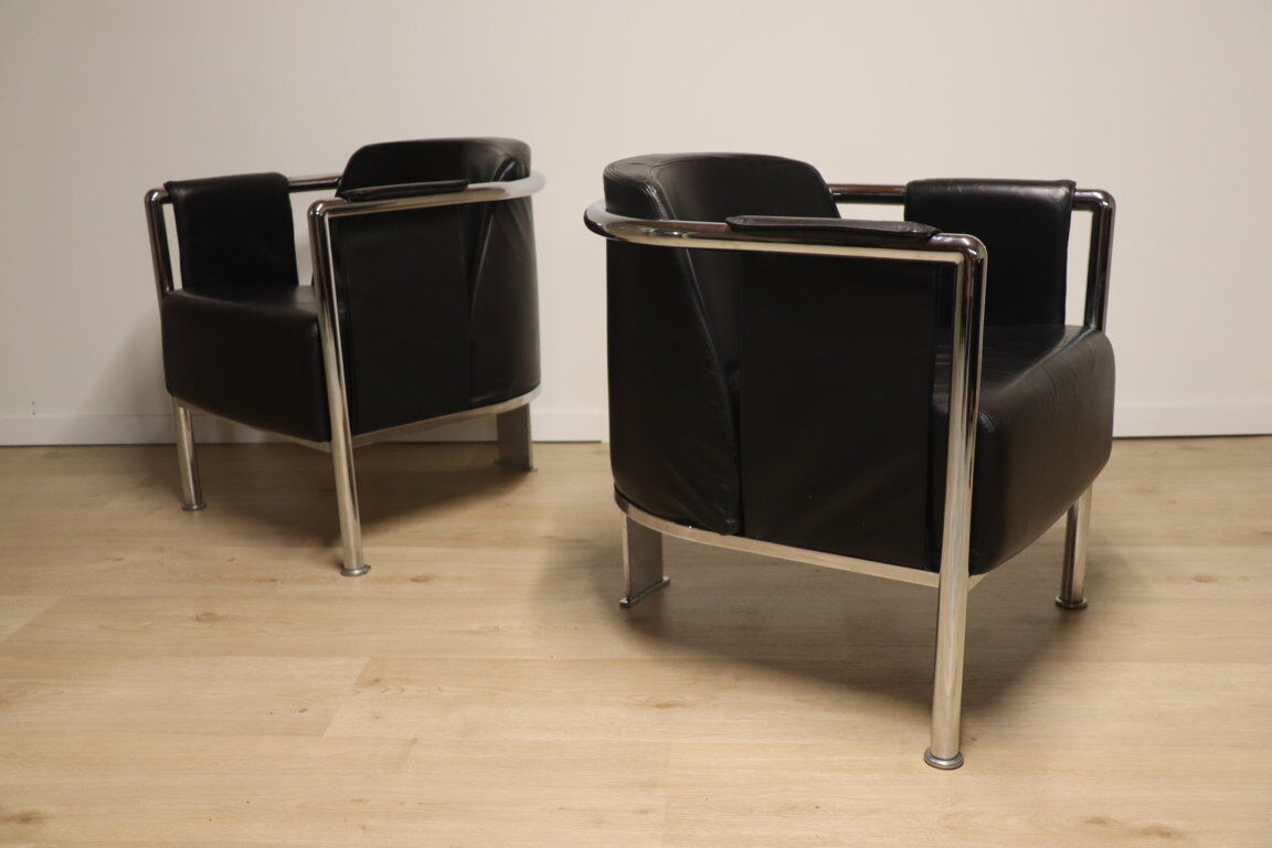 Pair of armchairs in synthetic leather and chromed metal, 1970