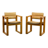 Set of Camel Leather Cubic Pinewood Side Chairs by Ate van Apeldoorn 1970s