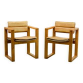 Ensemble de chaises d'appoint cubiques en cuir camel et bois de pin par Ate van Apeldoorn, années 1970
