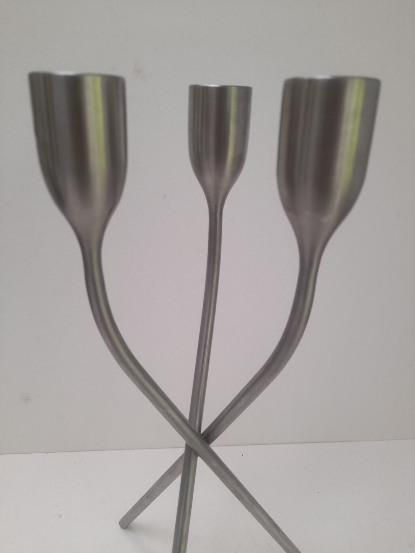 Large tripod candlestick in brushed aluminium