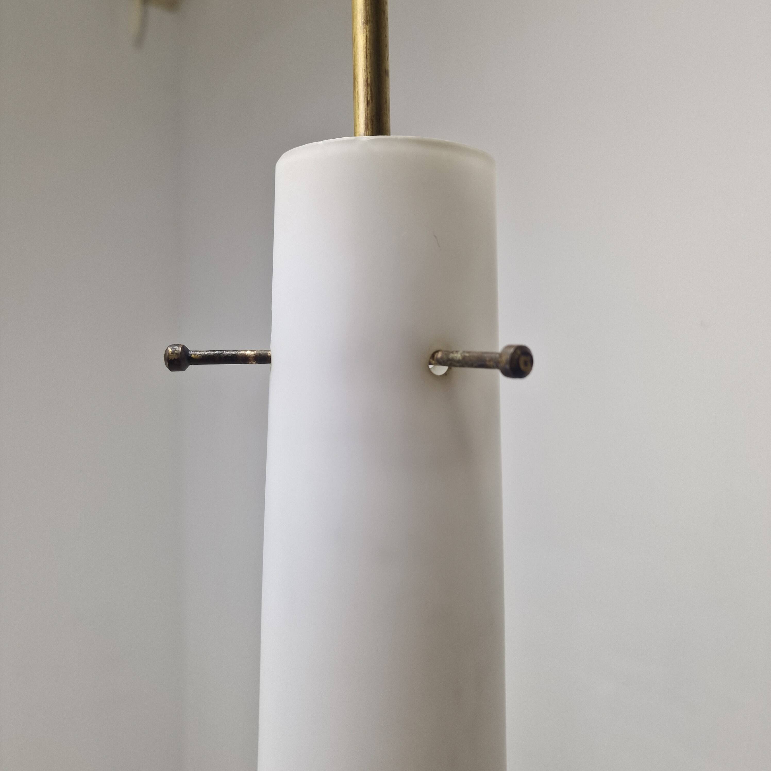 Stilnovo Pendant in Milk Glass and Brass, Italy 1960's