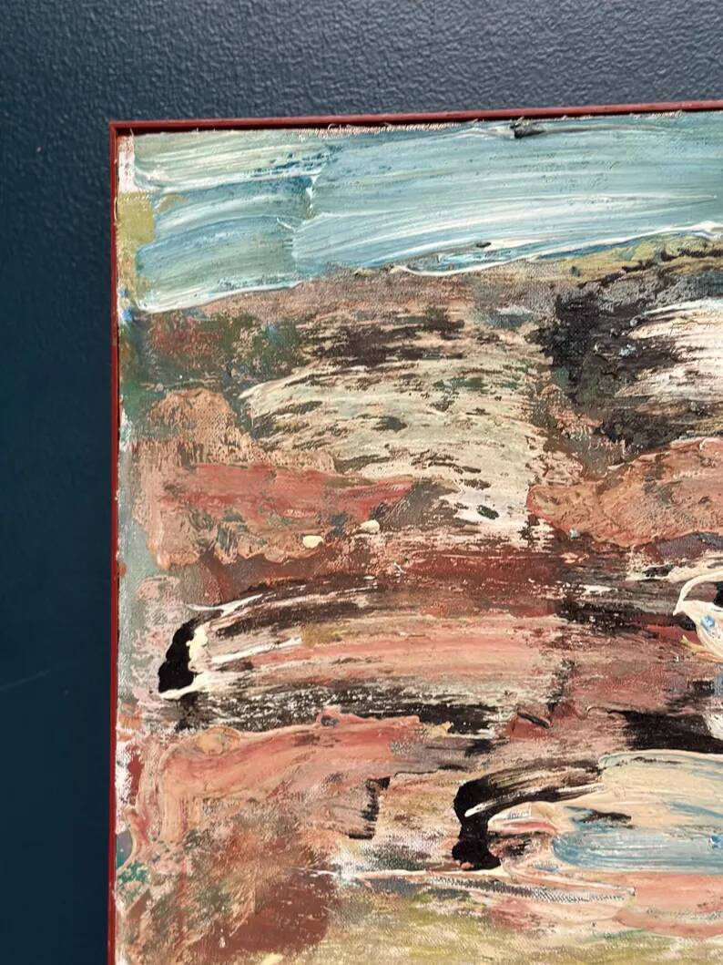 Huile sur toile originale suédoise - 'Komposition' par Yngve Werngren - Signée et datée 1974 - Vintage et encadrée - 53 × 36 cm (20,9" × 14,2")