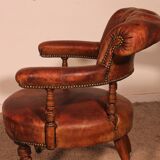 small shepherdess or armchair in mahogany and cognac leather - 19th century