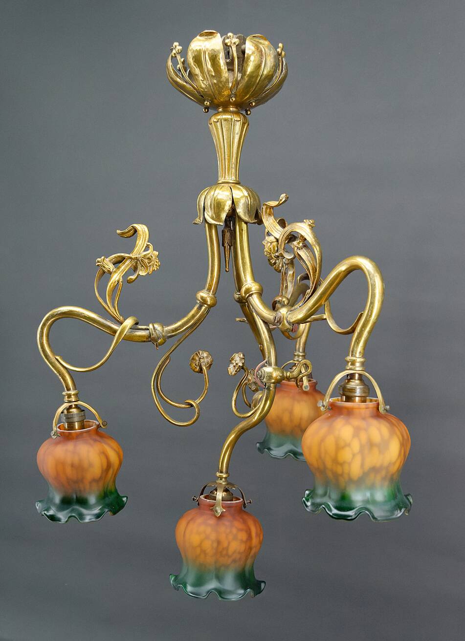 Art nouveau chandelier in gilt bronze, france, circa 1890