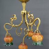 Art nouveau chandelier in gilt bronze, france, circa 1890