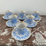 Coffee and tea set, vintage, stylized bird decor, retro, design, blue
