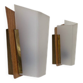 Pair of vintage perspex and wood wall lights, France 1960.
