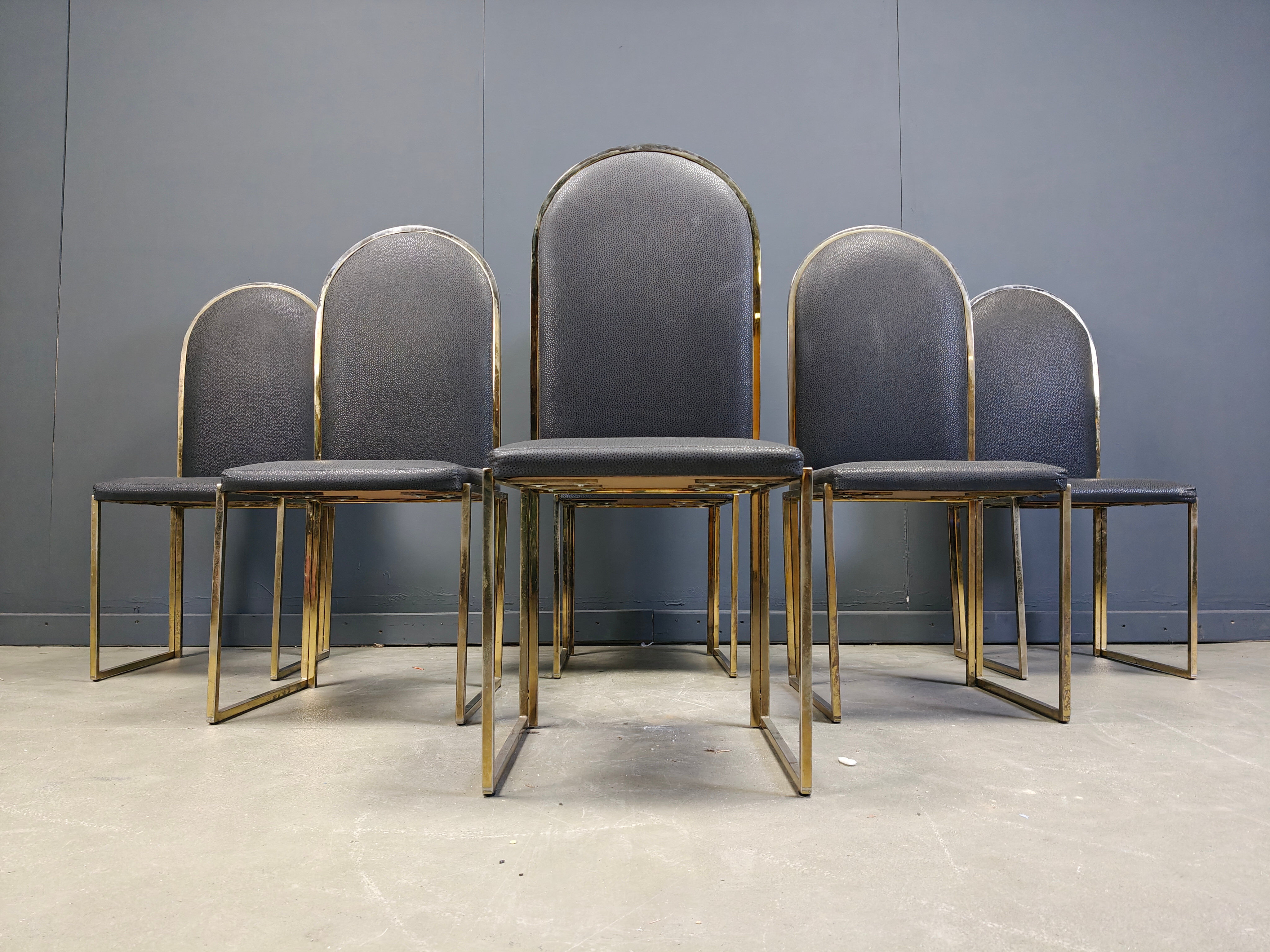 Vintage brass dining chairs by Belgochrom, 1970s