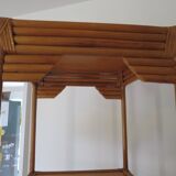 Storage column, bookcase in wood and woven rattan