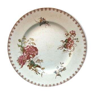 Flat round dish, polychrome flowers, vega model of sarreguemines u&c