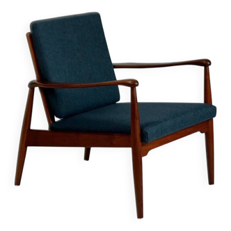 Mid-century teak armchair easy chair reupholstered 60s vintage