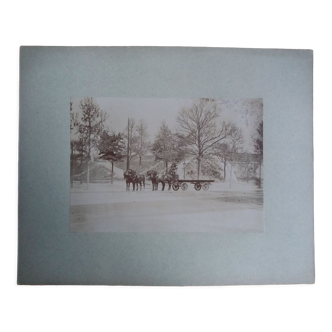 Old photograph 1900 cart, coachman and horses