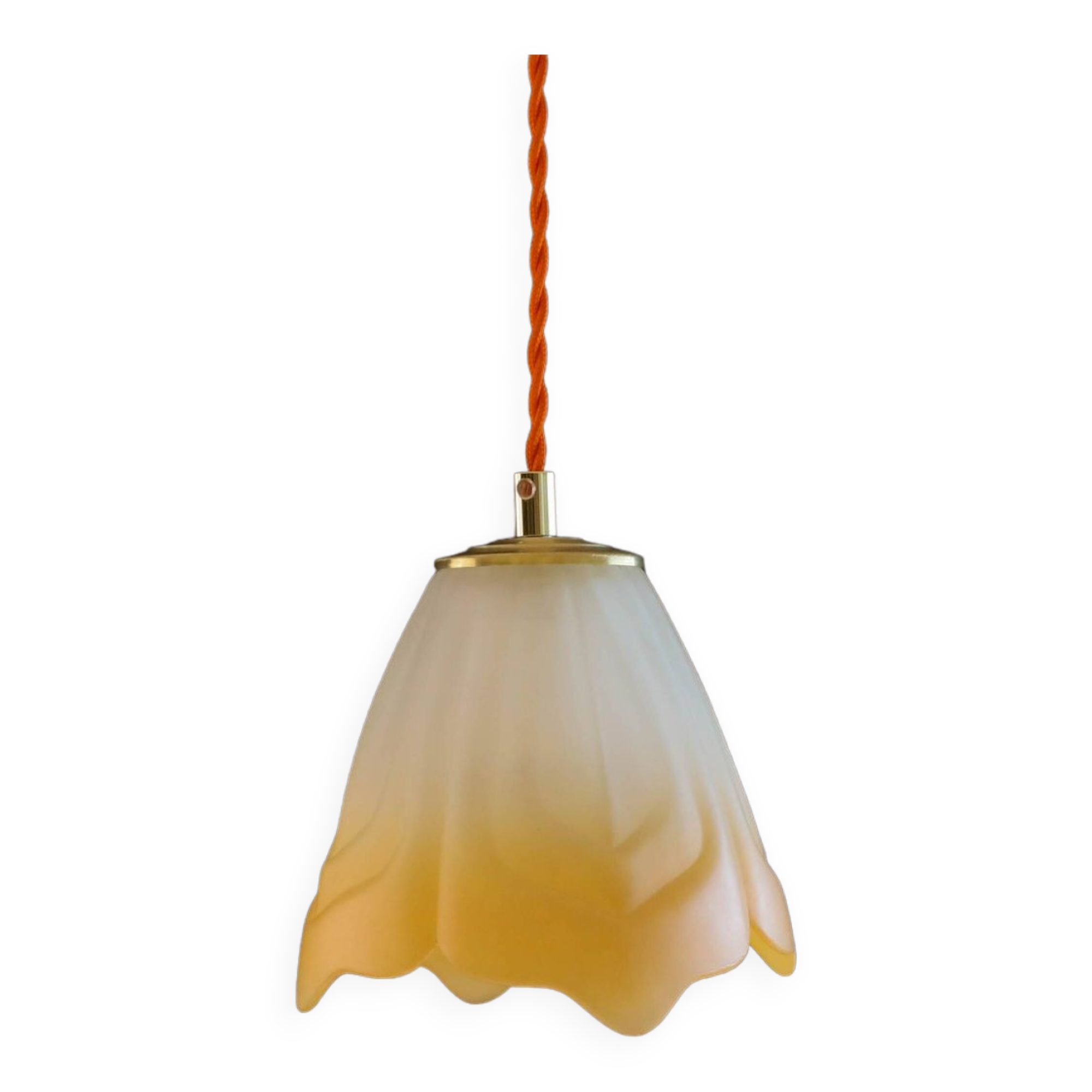 Old french ceiling light in opalescent and orange glass, french pendant light - circa 1960