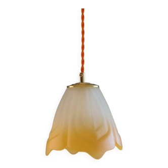 Old french ceiling light in opalescent and orange glass, french pendant light - circa 1960