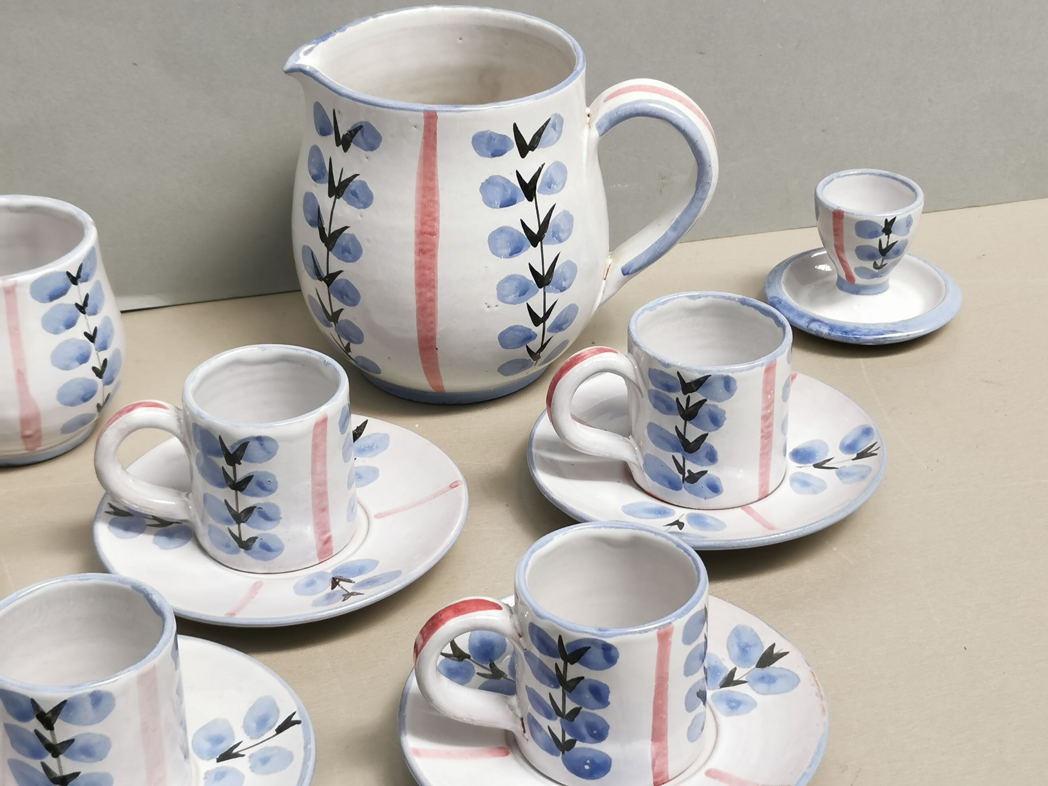 Vintage coffee service, ceramics signed Yvon Roy