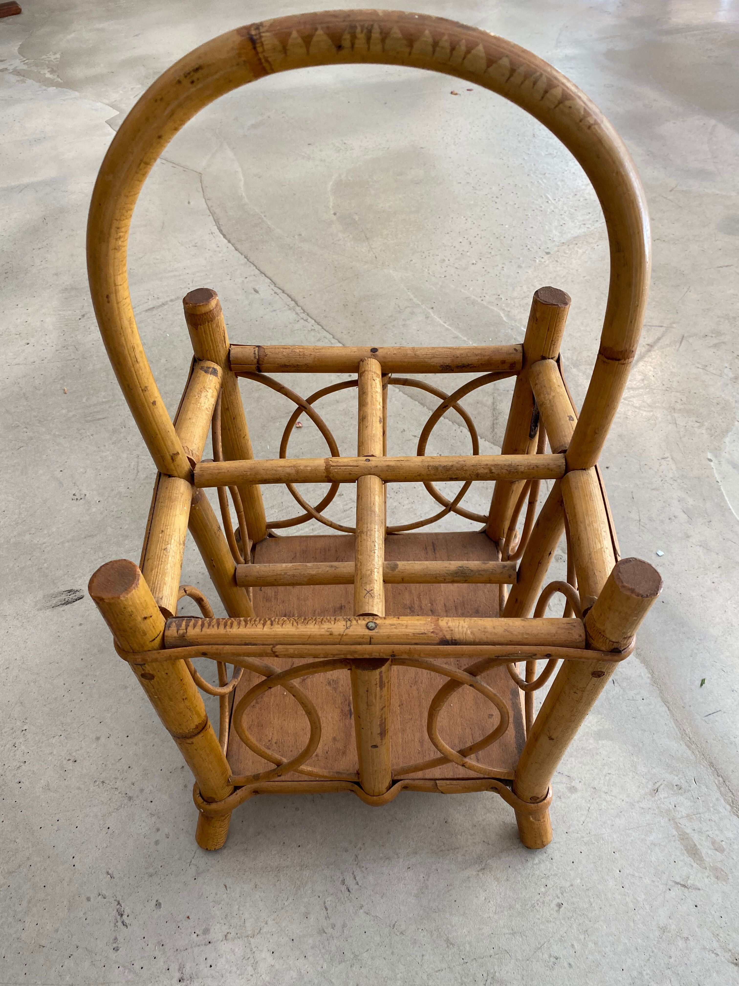 Rattan and bamboo bottle holder