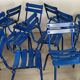 14 blue metal bistro chairs