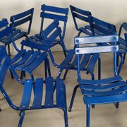 14 blue metal bistro chairs