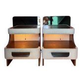 Lot de 2 chevets/bouts de canape vintage 1970 eclairants bois et tissu