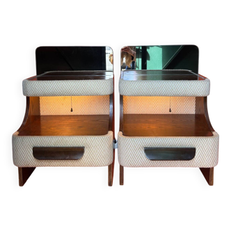 SET OF 2 VINTAGE 1970S NIGHTSTANDS/SOFA ENDS IN WOOD AND FABRIC