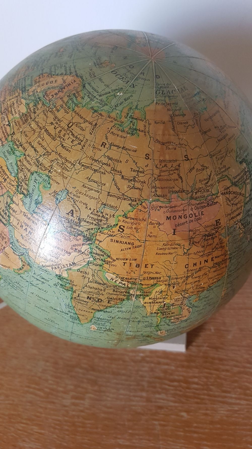 Earth globe, world map, glass and marble