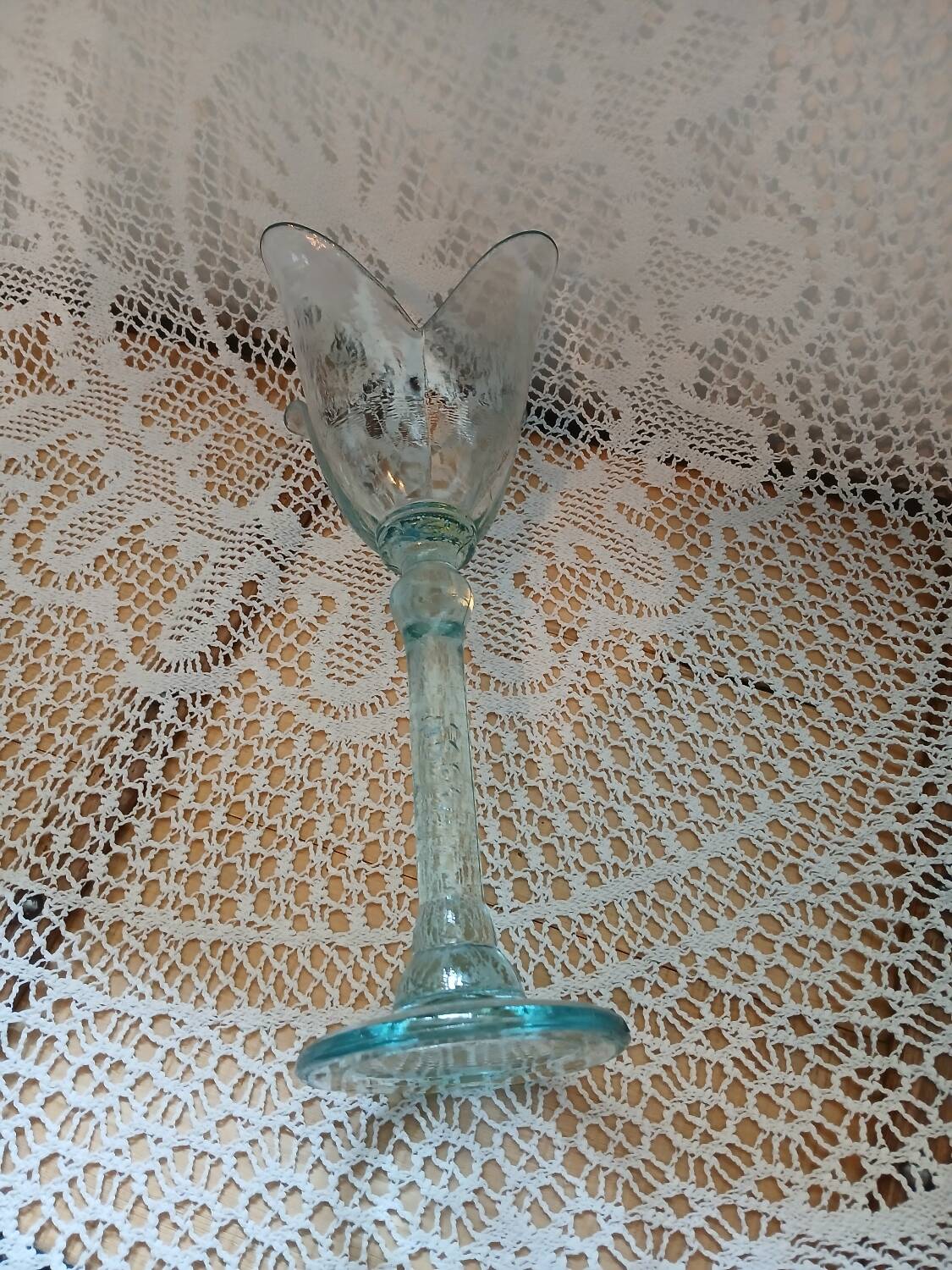 Glass tulip candle holder on stand