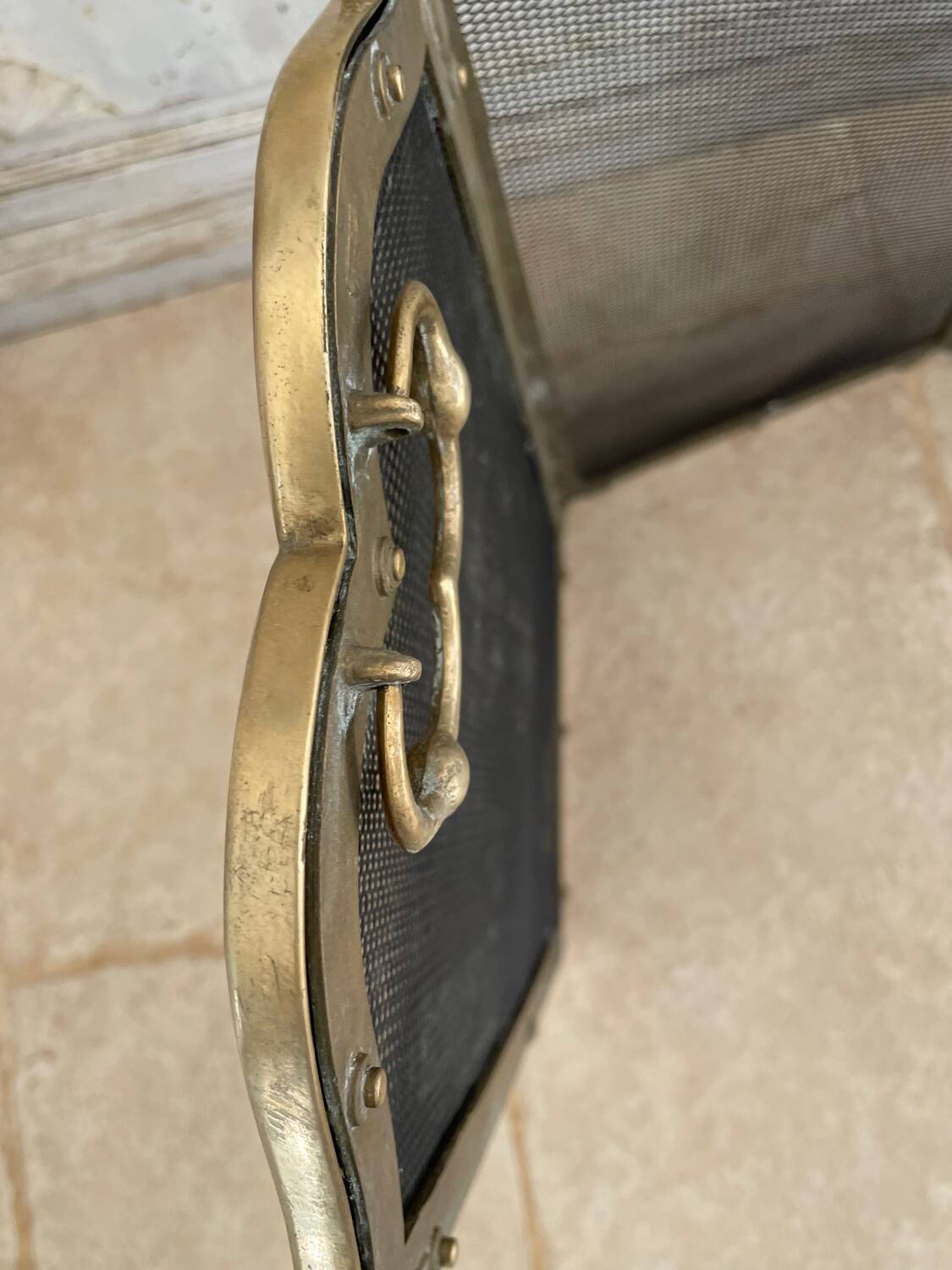 Italian brass fire screen with 4 panels