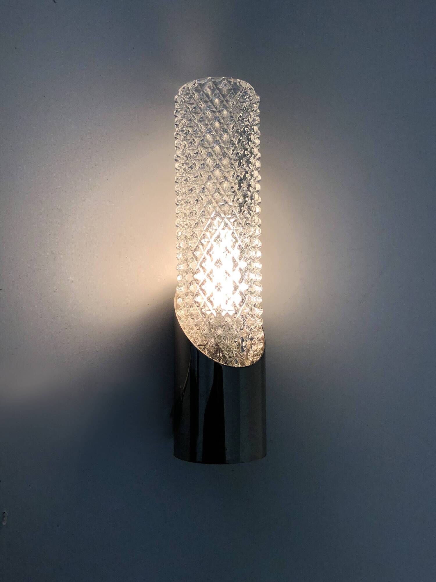 Pair of german wall sconces space age, chromed metal and glass, 60s