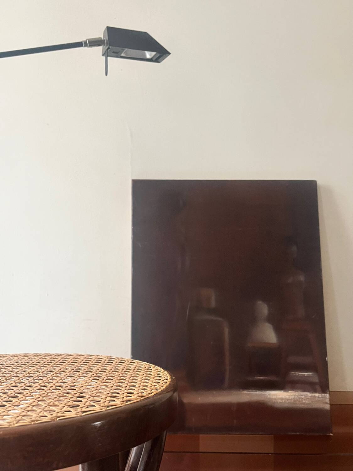 High bistro stool in turned wood and new cane, 1950
